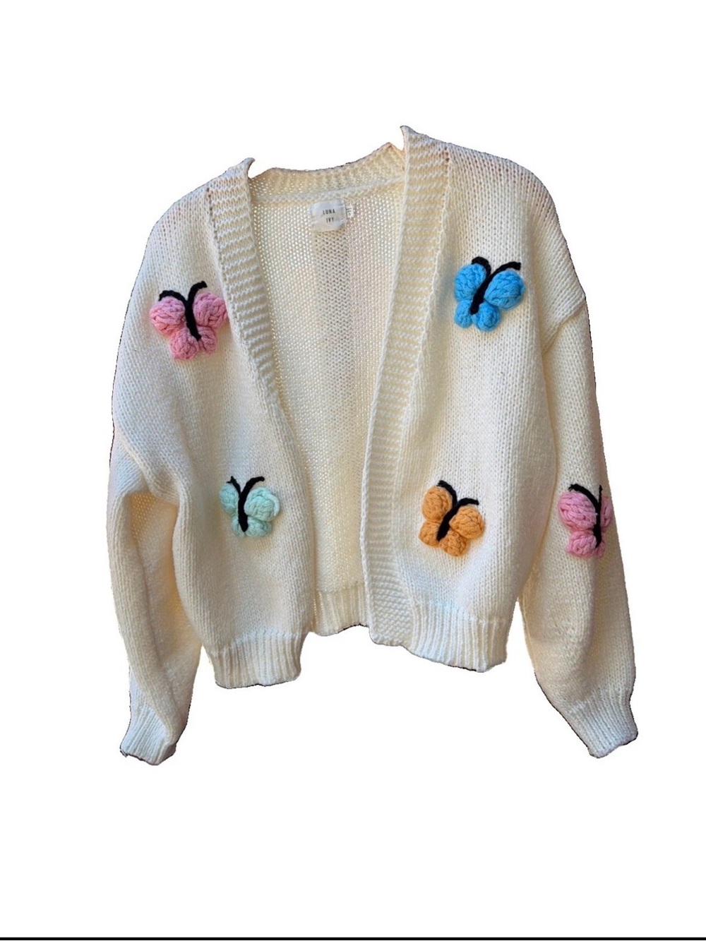 Luna Ivy Butterfly Cardigan Ivory/Multicolor Size Small